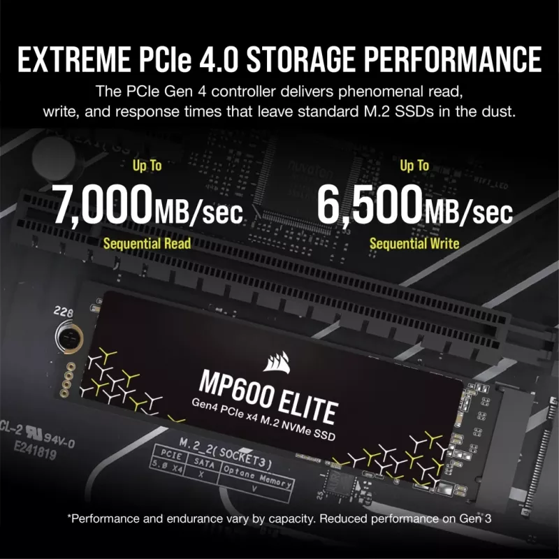 Corsair MP600 Elite CSSD-F1000GBMP600ENH SSD diskas, 1 TB, M.2 2280, PCIe 4.0 x4 NVMe, 3D TLC, 256 bitų AES šifravimas