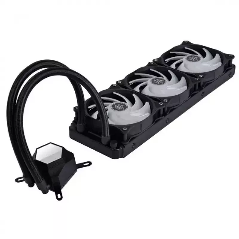 SilverStone Permafrost PF360-ARGB V2 SST-PF360-ARGB-V2 360 mm AiO skystinio aušinimo procesoriaus aušintuvas, ARGB, su RGB valdikliu, juodas