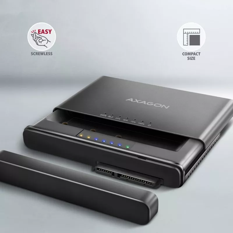 Adapteris AXAGON ADSA-CC CLONE MASTER 2 USB-C 10Gbps, skirtas NVMe M.2 SSD ir SATA HDD