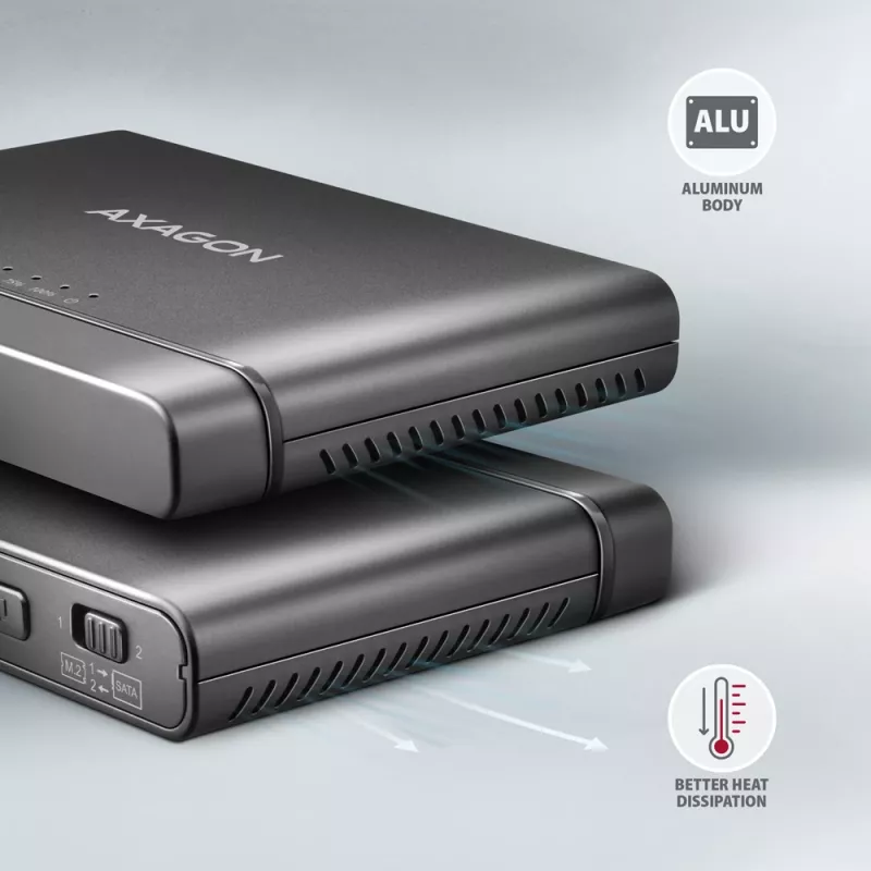 Adapteris AXAGON ADSA-CC CLONE MASTER 2 USB-C 10Gbps, skirtas NVMe M.2 SSD ir SATA HDD