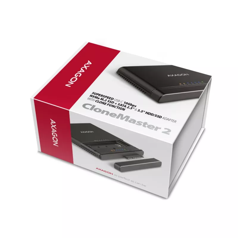 Adapteris AXAGON ADSA-CC CLONE MASTER 2 USB-C 10Gbps, skirtas NVMe M.2 SSD ir SATA HDD