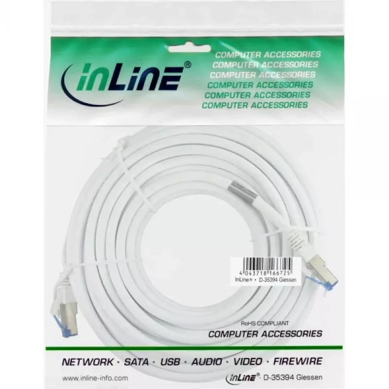 InLine Patch Laidas S/FTP PiMF Cat.6A be halogenų 500 MHz baltas 1 m