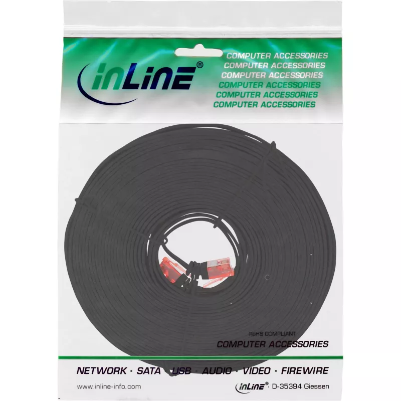 InLine Flat Ultraplonas Patch Laidas U/UTP Cat.6 Gigabit paruoštas juodas 10m