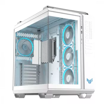PC korpusas ASUS TUF GAMING GT502 Horizon TG ARGB Baltas — Midži bokštas, ATX, grūdintas stiklas, 4×3,5 colio lizdai, maks. GPU 400 mm