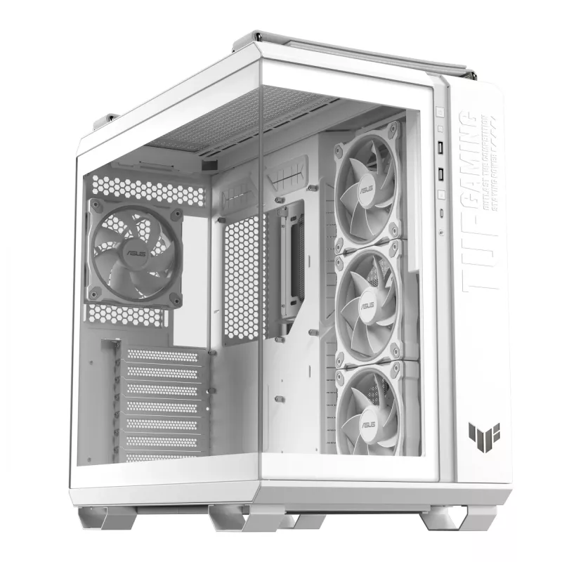 PC korpusas ASUS TUF GAMING GT502 Horizon TG ARGB Baltas — Midži bokštas, ATX, grūdintas stiklas, 4×3,5 colio lizdai, maks. GPU 400 mm