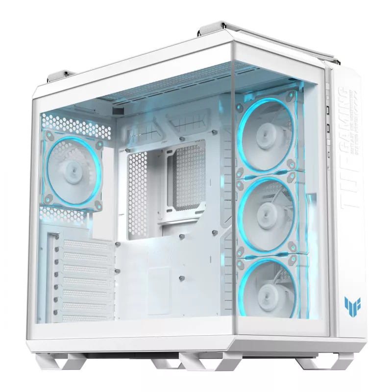 PC korpusas ASUS TUF GAMING GT502 Horizon TG ARGB Baltas — Midži bokštas, ATX, grūdintas stiklas, 4×3,5 colio lizdai, maks. GPU 400 mm