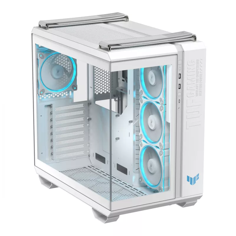 PC korpusas ASUS TUF GAMING GT502 Horizon TG ARGB Baltas — Midži bokštas, ATX, grūdintas stiklas, 4×3,5 colio lizdai, maks. GPU 400 mm