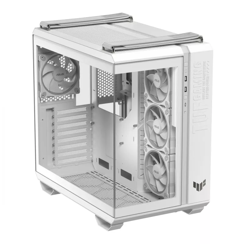 PC korpusas ASUS TUF GAMING GT502 Horizon TG ARGB Baltas — Midži bokštas, ATX, grūdintas stiklas, 4×3,5 colio lizdai, maks. GPU 400 mm
