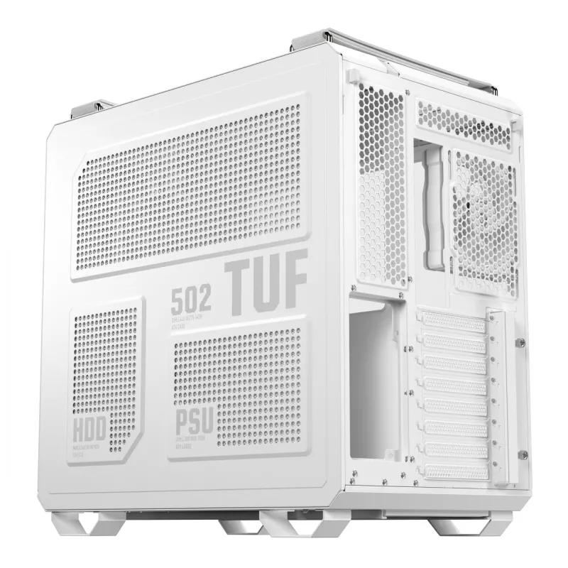 PC korpusas ASUS TUF GAMING GT502 Horizon TG ARGB Baltas — Midži bokštas, ATX, grūdintas stiklas, 4×3,5 colio lizdai, maks. GPU 400 mm