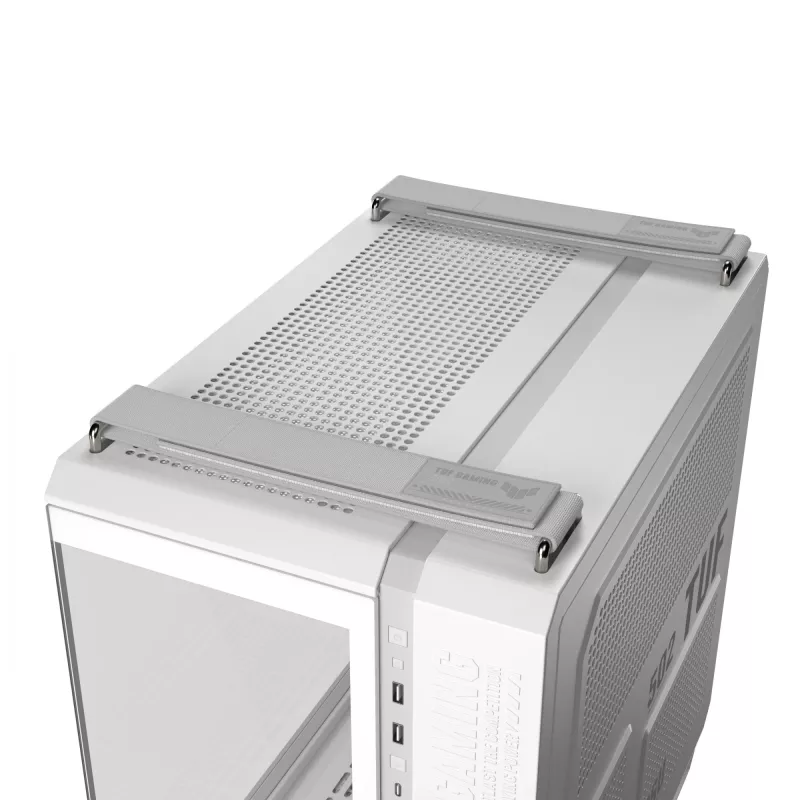 PC korpusas ASUS TUF GAMING GT502 Horizon TG ARGB Baltas — Midži bokštas, ATX, grūdintas stiklas, 4×3,5 colio lizdai, maks. GPU 400 mm