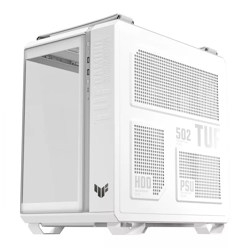 PC korpusas ASUS TUF GAMING GT502 Horizon TG ARGB Baltas — Midži bokštas, ATX, grūdintas stiklas, 4×3,5 colio lizdai, maks. GPU 400 mm