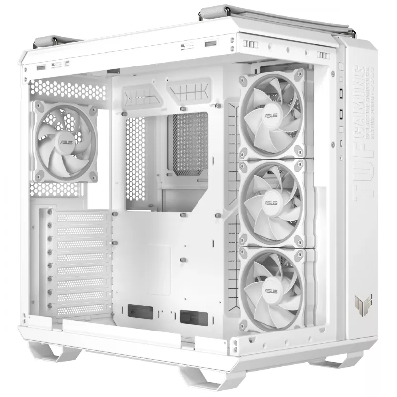 PC korpusas ASUS TUF GAMING GT502 Horizon TG ARGB Baltas — Midži bokštas, ATX, grūdintas stiklas, 4×3,5 colio lizdai, maks. GPU 400 mm