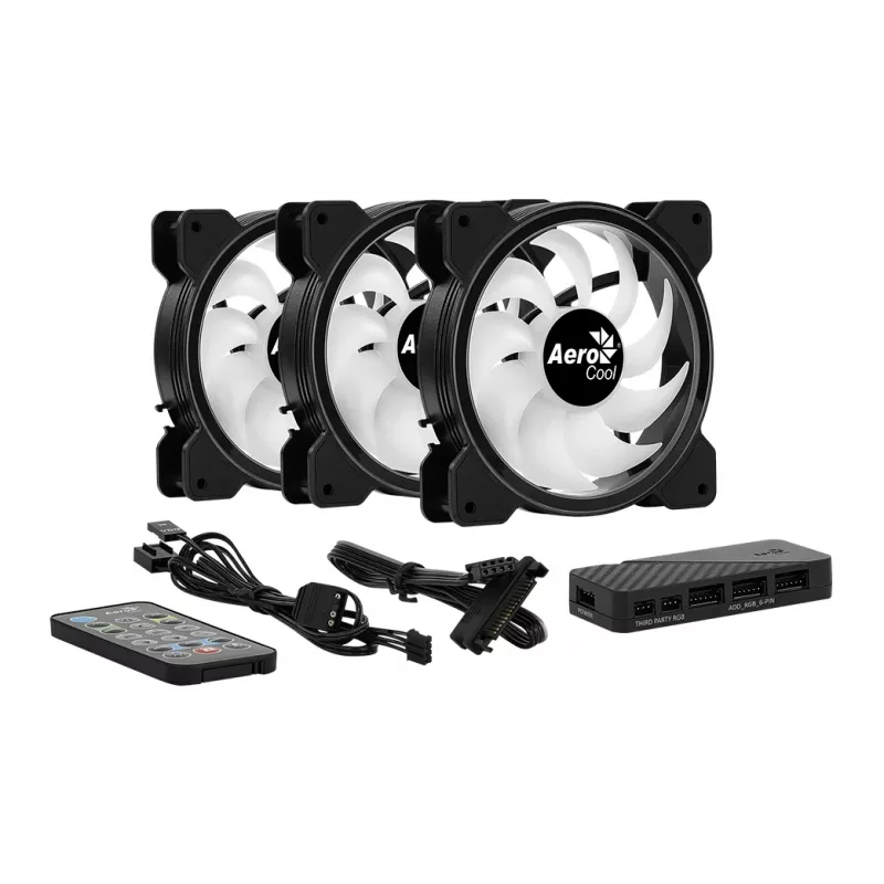 Aerocool Saturn 12F Pro ARGB kompiuterio korpuso ventiliatoriai, 3 vnt. rinkinys su valdikliu, 120 mm