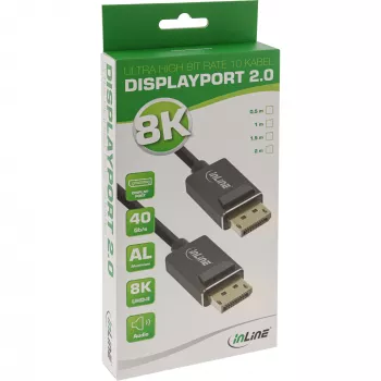 InLine DisplayPort 2.0 laidas, 8K4K UHBR, juodas, paauksuoti kontaktai, 2 m