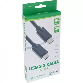 USB-C laidas InLine 35704A 1,5 m USB 3.2 Gen.2x2 vyriškas/vyriškas juodas