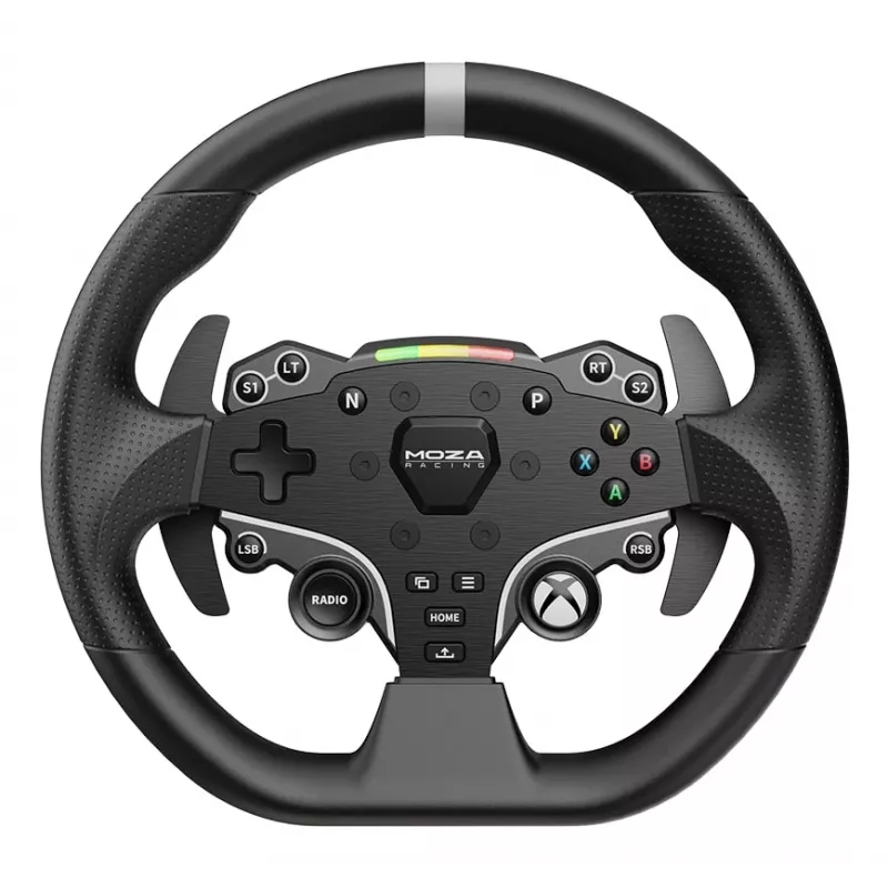 Moza Racing ESX vairas – oficialiai licencijuotas Xbox, aliuminio ratlankis, ISF PU rankenos, 22 programuojami mygtukai, RGB RPM šviesos, juodas