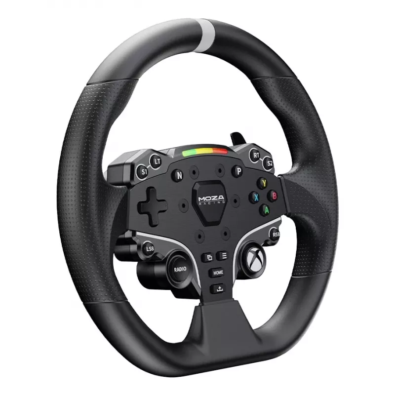 Moza Racing ESX vairas – oficialiai licencijuotas Xbox, aliuminio ratlankis, ISF PU rankenos, 22 programuojami mygtukai, RGB RPM šviesos, juodas