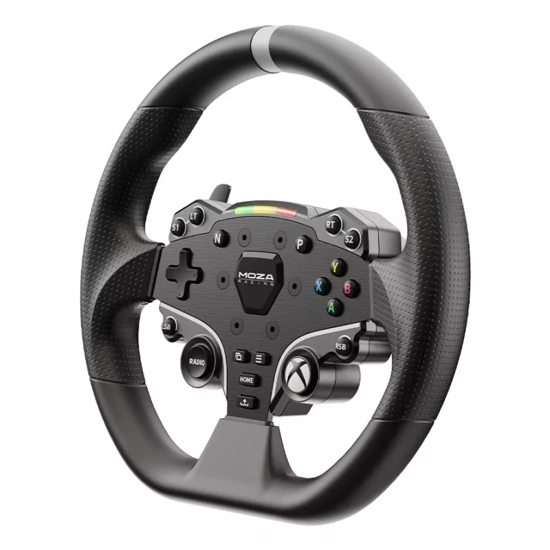 Moza Racing ESX vairas – oficialiai licencijuotas Xbox, aliuminio ratlankis, ISF PU rankenos, 22 programuojami mygtukai, RGB RPM šviesos, juodas