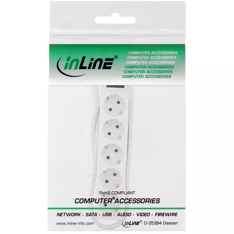 InLine prailgintuvas, 5 lizdų su įžeminimu CEE 7/3, baltas, 1,5 m