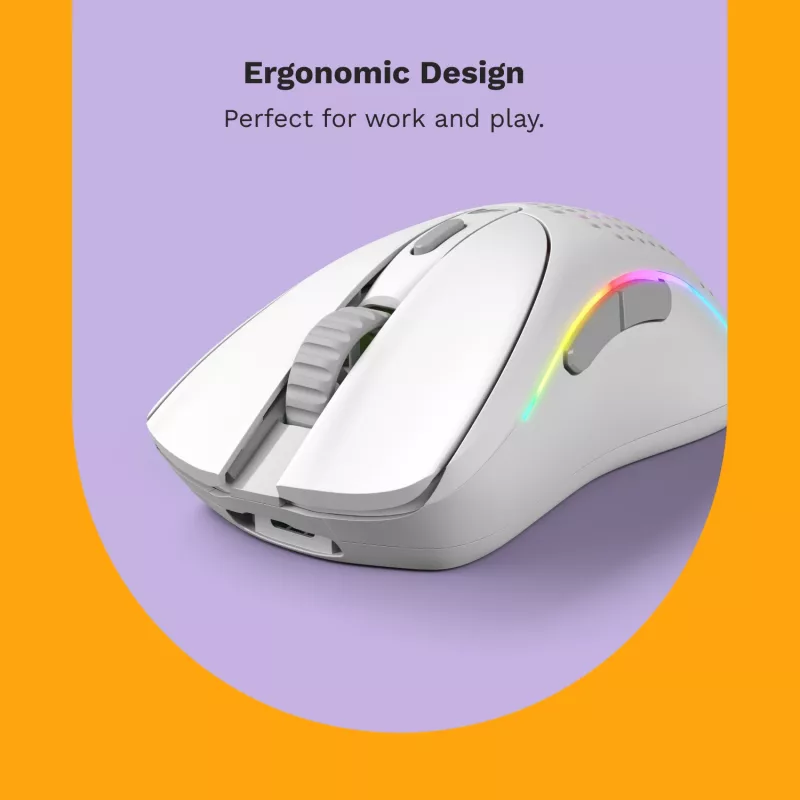 Glorious Gaming Model D 2 Wireless belaidė pelė, matinė balta, dešinei rankai