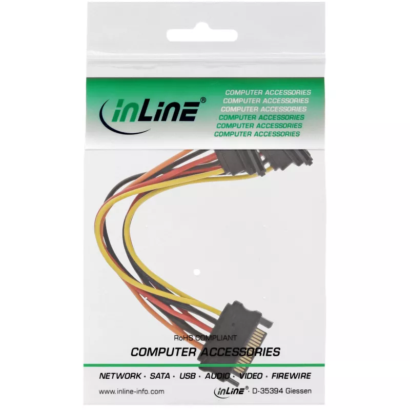 InLine SATA maitinimo Y laidas SATA lizdas / 2x SATA kištukas su skląsčiais 0,15 m