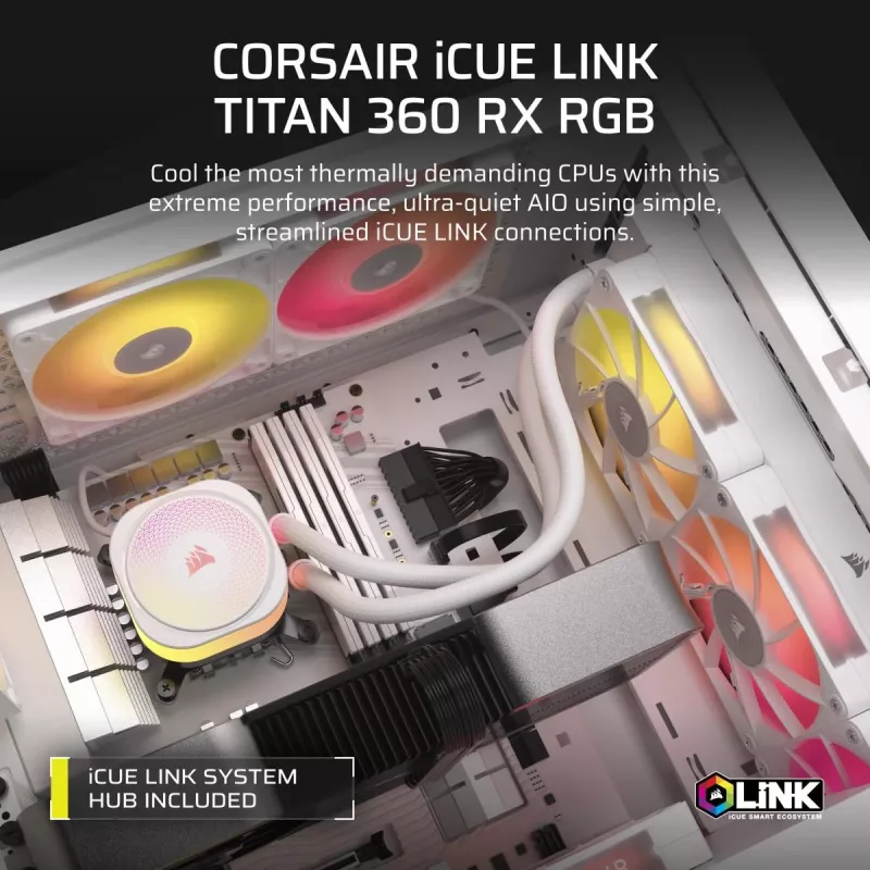 CORSAIR CPU aušintuvas - Icue Link Titan 360 Rx RGB skysčio aušintuvas - Baltas