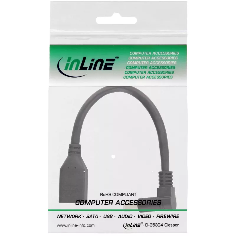 InLine DisplayPort 1.4 adapterinis laidas M/F, 8K4K, žemyn lenktas, juodas/auksinis
