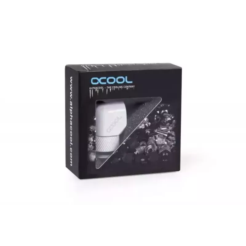 Alphacool Eiszapfen L-jungtis, pasukama, G1/4 išorinis sriegis į G1/4 vidinį sriegį, balta