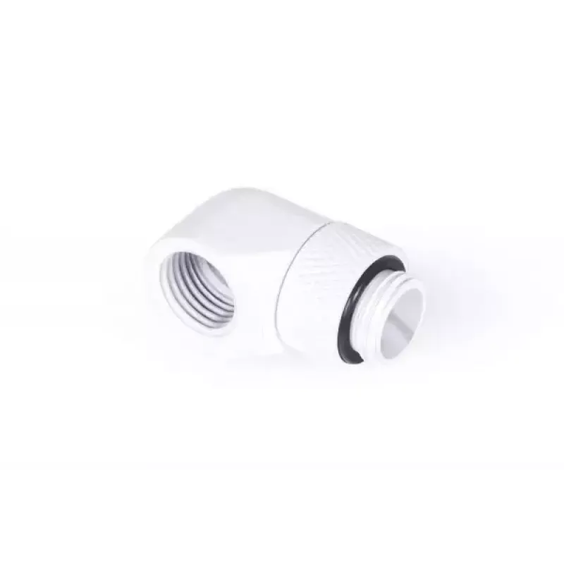 Alphacool Eiszapfen L-jungtis, pasukama, G1/4 išorinis sriegis į G1/4 vidinį sriegį, balta