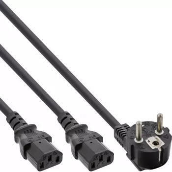 InLine Y formos maitinimo laidas 1x CEE 7/7 kampuotas / 2x 3 kontaktų IEC C13 kištukas, 1,8 m