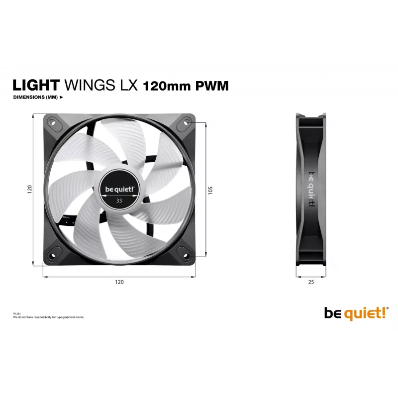 be quiet! LIGHT WINGS LX 120mm PWM kompiuterio korpuso ventiliatorius 12 cm juodas 1 vnt.