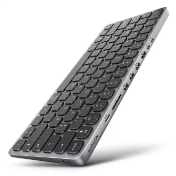 Axagon HMC-KB-GE, USB 5Gbps stotelė su klaviatūra, HDMI 4K/60Hz, 3x USB-A, SD/mSD, garsas, PD 100, vokiškas išdėstymas