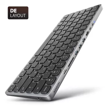 Axagon HMC-KB-GE, USB 5Gbps stotelė su klaviatūra, HDMI 4K/60Hz, 3x USB-A, SD/mSD, garsas, PD 100, vokiškas išdėstymas
