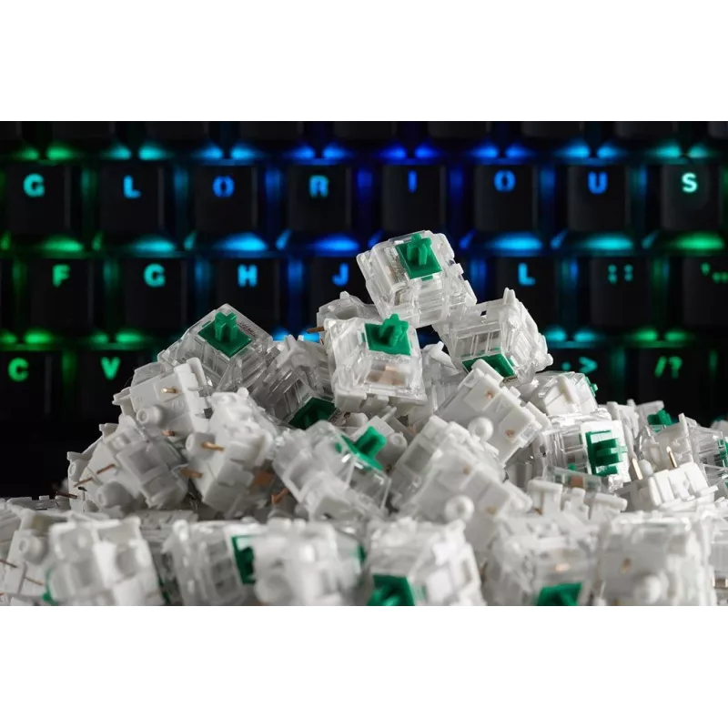 Glorious Gaming Gateron Green jungikliai – tylūs linijiniai, žali, 120 vnt.