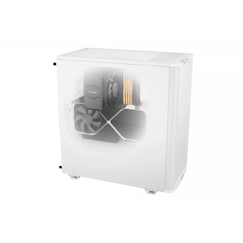 PC korpusas be quiet! PURE BASE 501 Airflow Midi bokštas Baltas — ATX, 3×140mm priekyje, 1×140mm gale, 5×2,5 colio, 2×3,5 colio, USB‑C, PWM palaikymas
