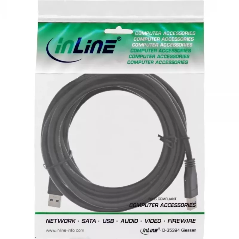 InLine USB 3.2 Gen.1 laidas, A tipas kištukas / A tipas kištukas, juodas, 5 m
