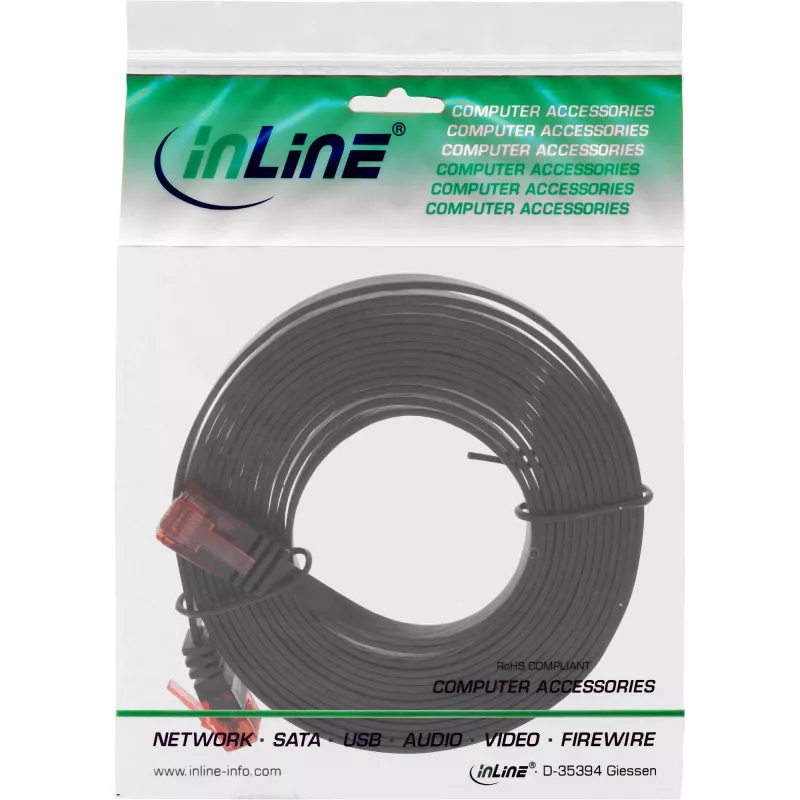 InLine Flat Ultraslim Patch Cable U/UTP Cat.6 Gigabit ready juodas 1m
