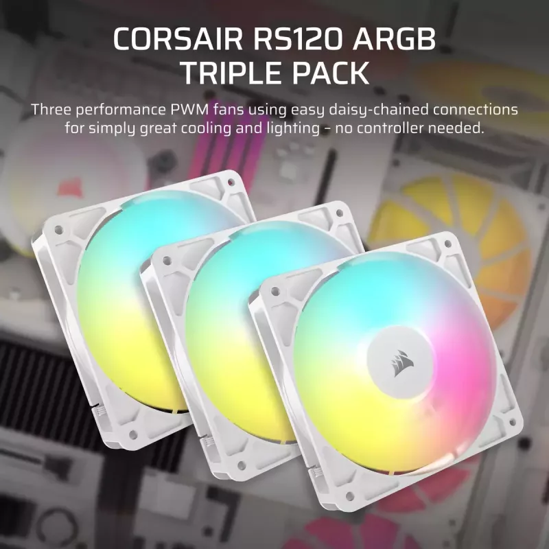 Ventiliatorių rinkinys Corsair RS120 ARGB 120 mm baltas 3 vnt.