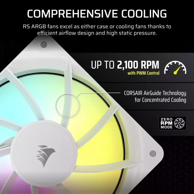 Ventiliatorių rinkinys Corsair RS120 ARGB 120 mm baltas 3 vnt.