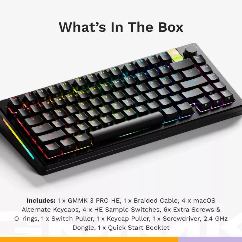 Mechaninė žaidimų klaviatūra GLORIOUS GMMK 3 PRO HE 75% belaidė RF + Bluetooth, RGB, US QWERTY, juoda