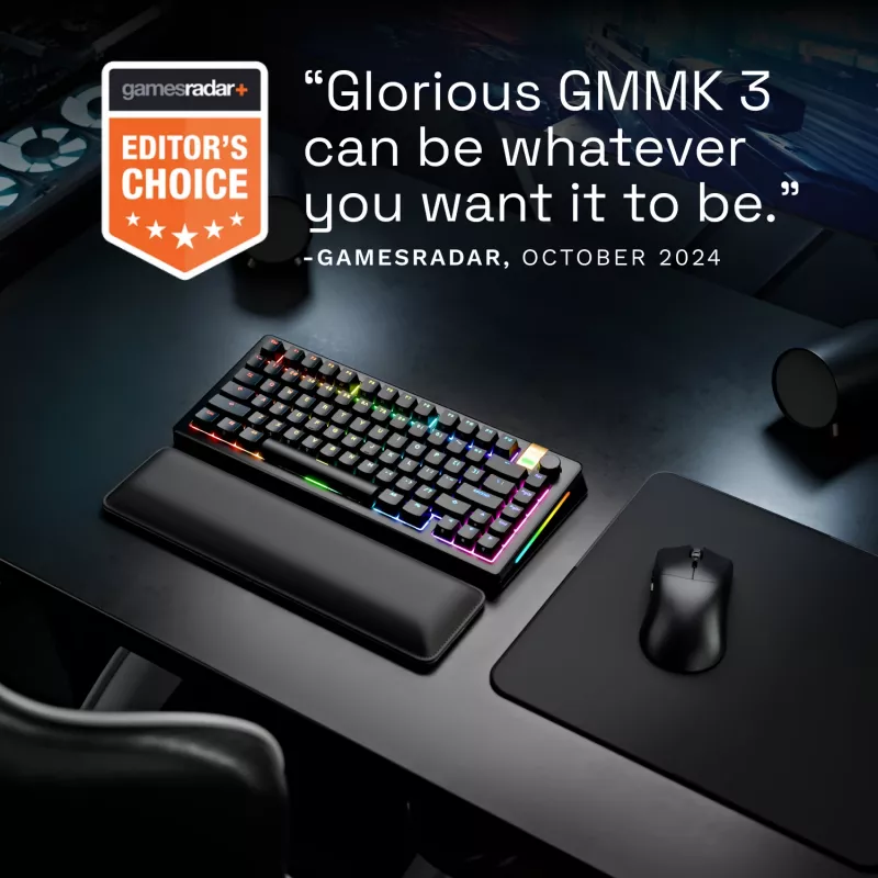 Mechaninė žaidimų klaviatūra GLORIOUS GMMK 3 PRO HE 75% belaidė RF + Bluetooth, RGB, US QWERTY, juoda