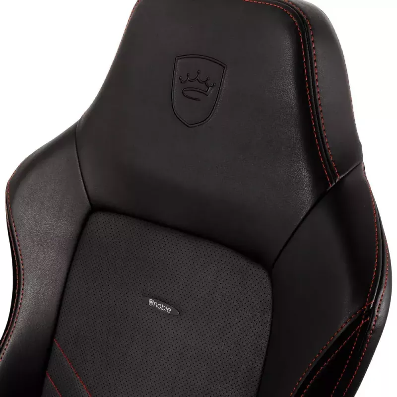 Žaidimų kėdė noblechairs Hero PU Leather – oro pripūsta sėdynė, paminkštintas atlošas, juoda, 137 cm aukštis, 150 kg talpa