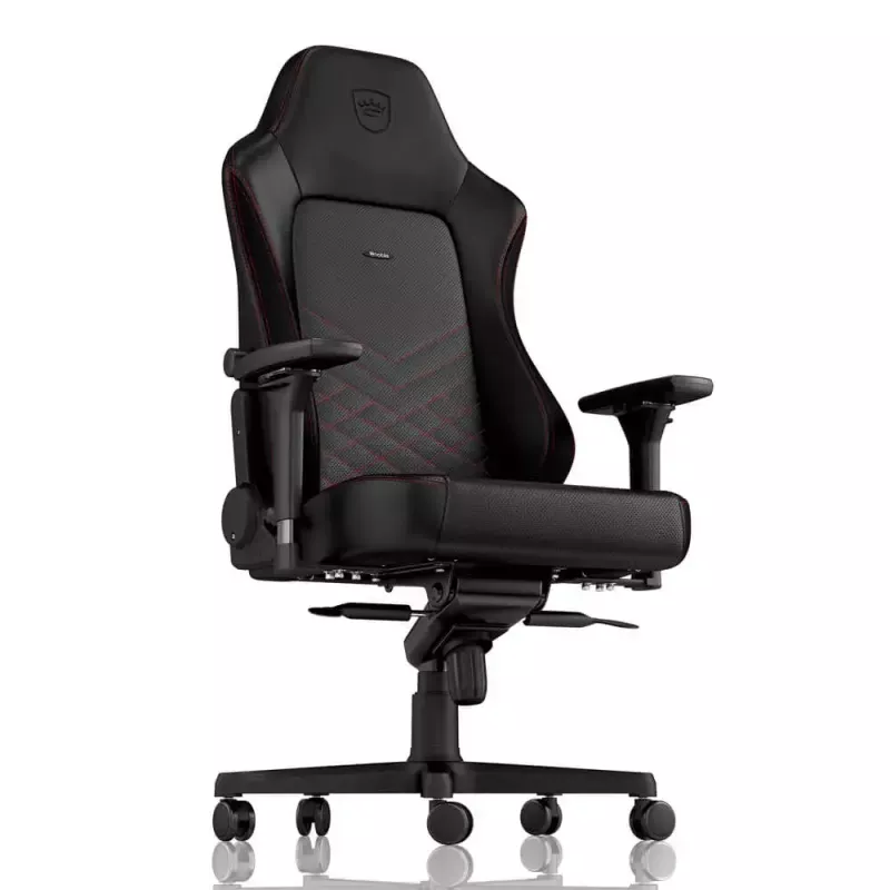 Žaidimų kėdė noblechairs Hero PU Leather – oro pripūsta sėdynė, paminkštintas atlošas, juoda, 137 cm aukštis, 150 kg talpa