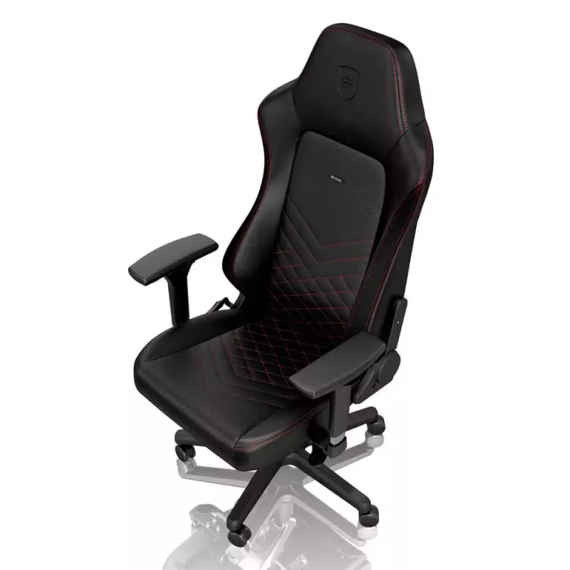 Žaidimų kėdė noblechairs Hero PU Leather – oro pripūsta sėdynė, paminkštintas atlošas, juoda, 137 cm aukštis, 150 kg talpa