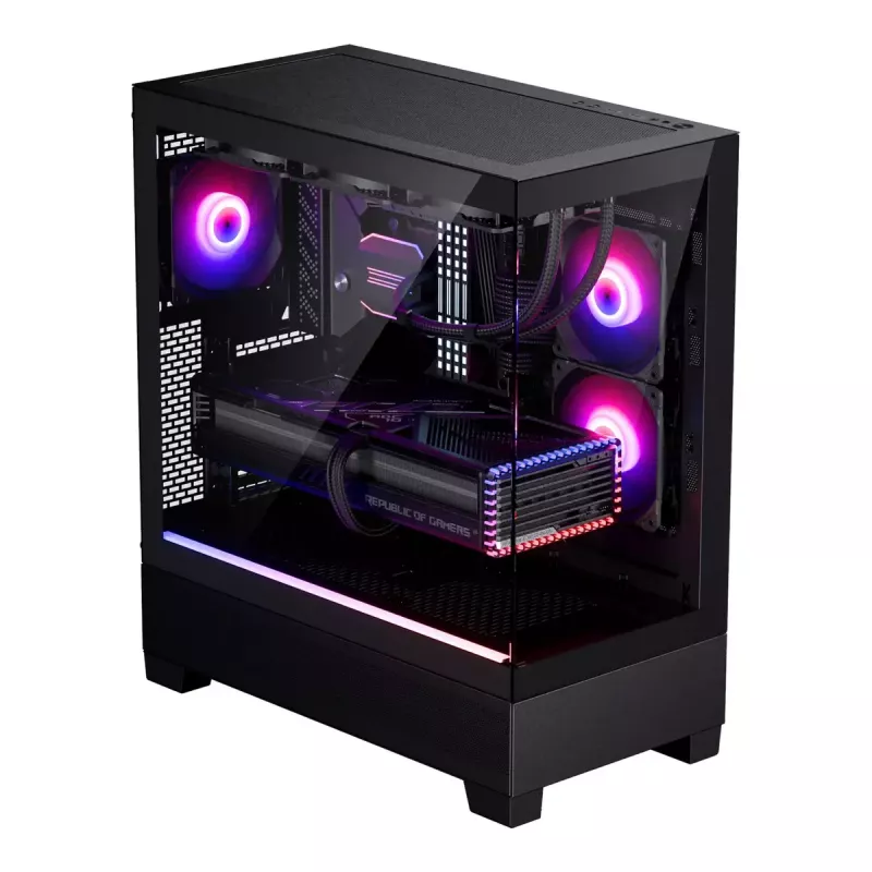 Korpusas Phanteks XT View Tower Juodas – Midi bokštas, grūdintas stiklas, RGB, tinka ATX/EATX/Micro-ATX/Mini-ITX, GPU iki 41,5 cm, CPU aušintuvas 184 mm