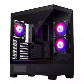 Korpusas Phanteks XT View Tower Juodas – Midi bokštas, grūdintas stiklas, RGB, tinka ATX/EATX/Micro-ATX/Mini-ITX, GPU iki 41,5 cm, CPU aušintuvas 184 mm