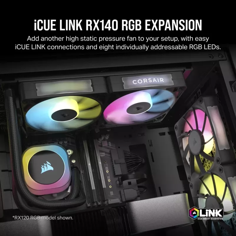 Ventiliatorius Corsair iCUE LINK RX140 RGB 14 cm Juodas 300-1700 RPM Magnetinis guolis