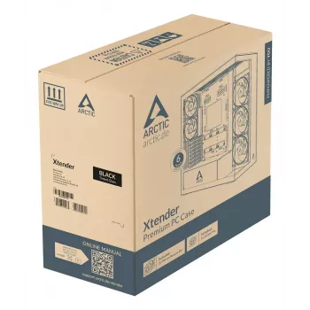 ARCTIC Xtender VG (Juoda) Premium E-ATX kompiuterio korpusas su vertikaliu GPU montavimu
