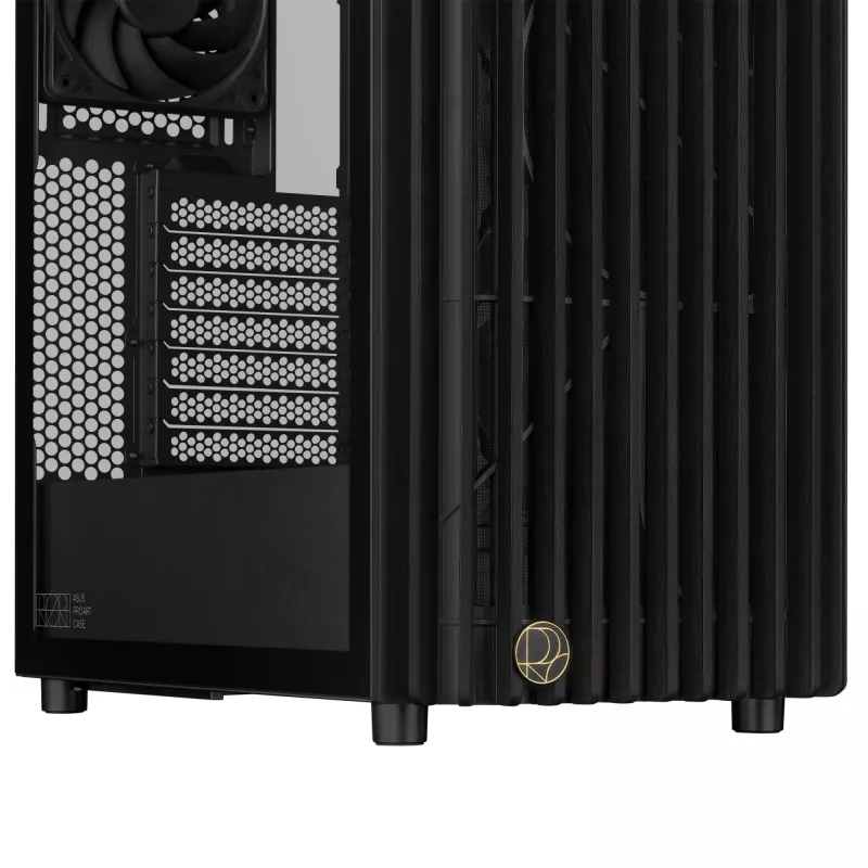 Korpusas ASUS ProArt PA401 Wood TG PWM Tower Black — ATX, grūdintas stiklas, 2x160mm priekiniai ventiliatoriai, USB-C, palaiko GPU iki 31,5 cm