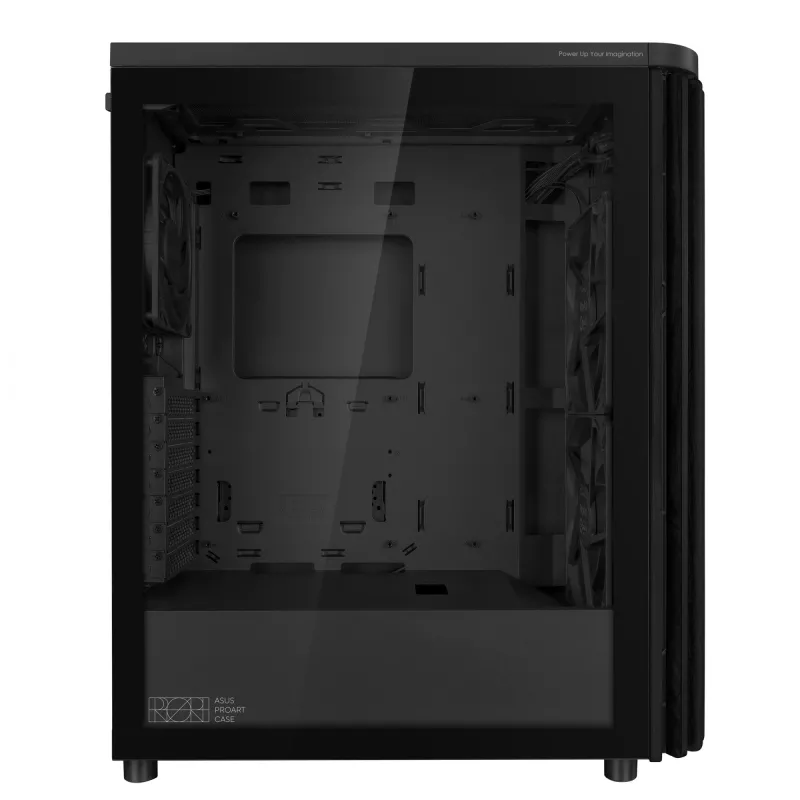 Korpusas ASUS ProArt PA401 Wood TG PWM Tower Black — ATX, grūdintas stiklas, 2x160mm priekiniai ventiliatoriai, USB-C, palaiko GPU iki 31,5 cm